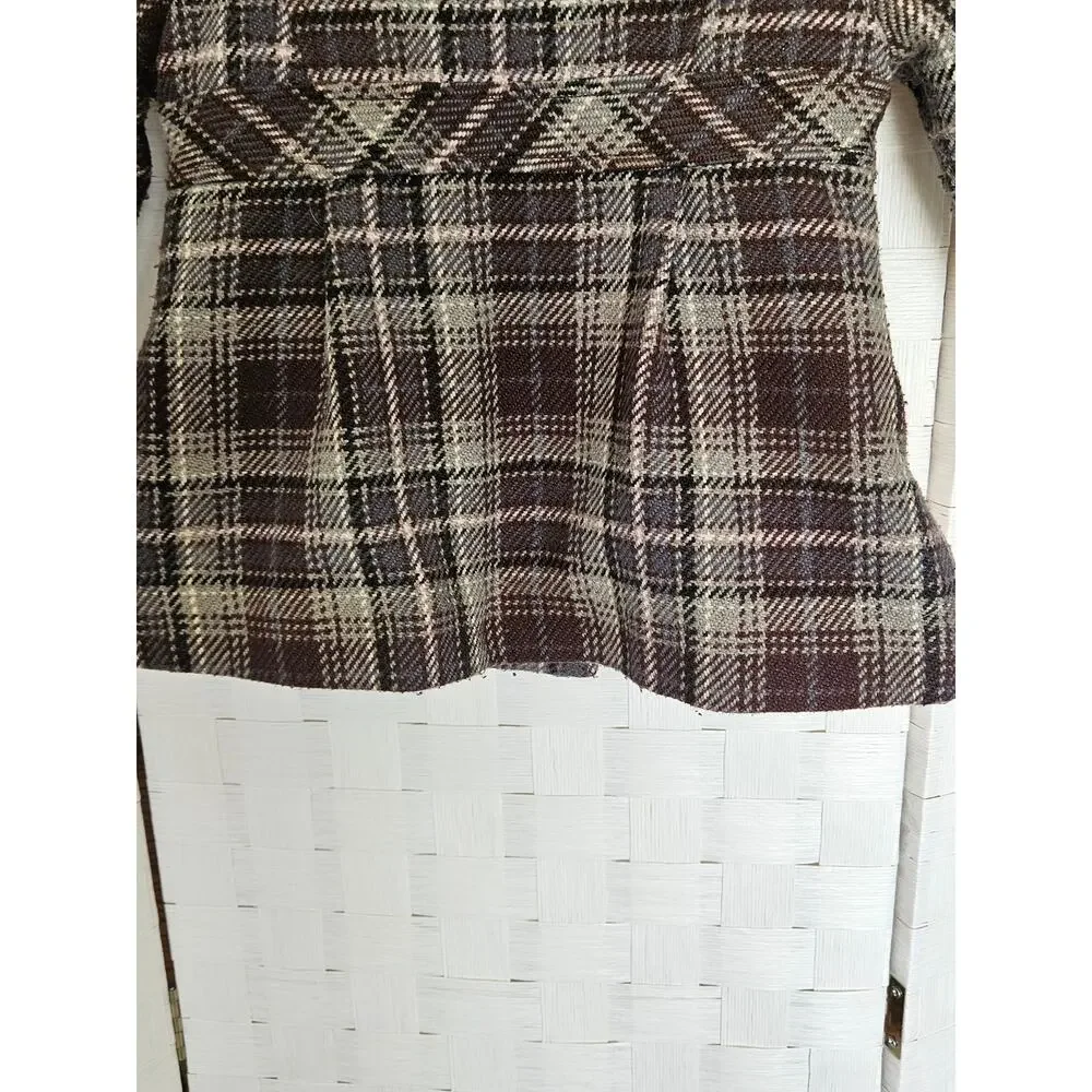 Vintage H&M Toddler Girls Gray & Pink Plaid Double-Breasted Peacoat.